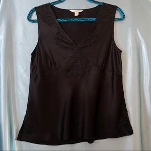 ALLEGORY Top 100% Silk Black with Lace Trimming.
